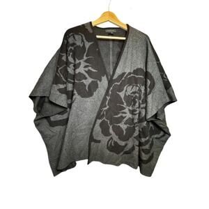 Tahari Poncho Cardigan Black Charcoal Heather Women's ONE SIZE Rayon Blend